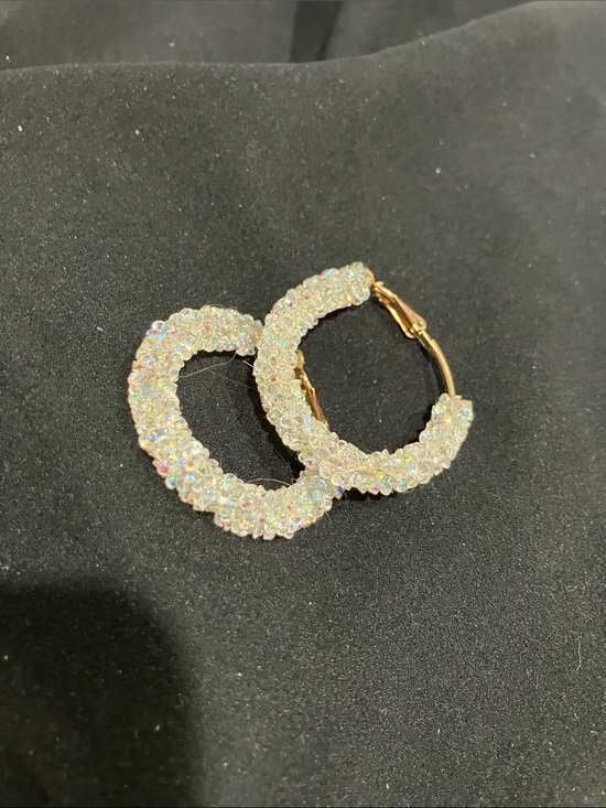 Jewelry - Gold Hoop Earrings with Iridescent Crystal Pavé - Women's Jewelry